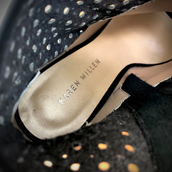 Karen Millen NWT Perforated Black Leather Peeptoe Booties, Size 7 - Picture 4 of 8